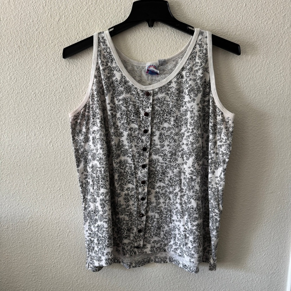 Vintage Floral Button Front Tank Top 22W Gray Black Layer 90s Grunge Cottagecore